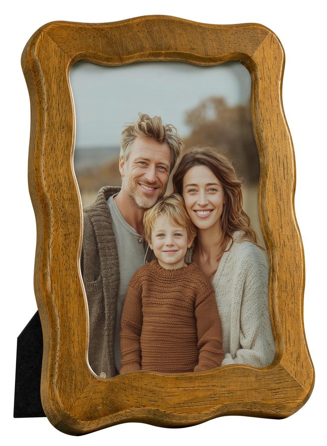 SUMGAR 5x7 Picture Frame 5 x 7 Solid Wood Wooden Picture Frames Natural Photo Frame Wall Living Room Decor Tabletop and Wall Hanging Gift for Family Grandma Mom Wave Design - Image 1
